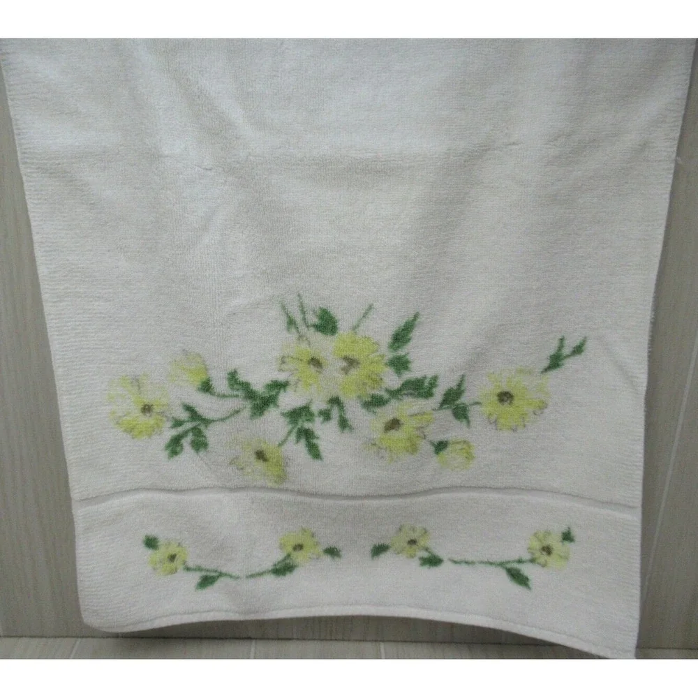 Wamsutta made USA two vintage hand towels yellow flowers floral green leaves